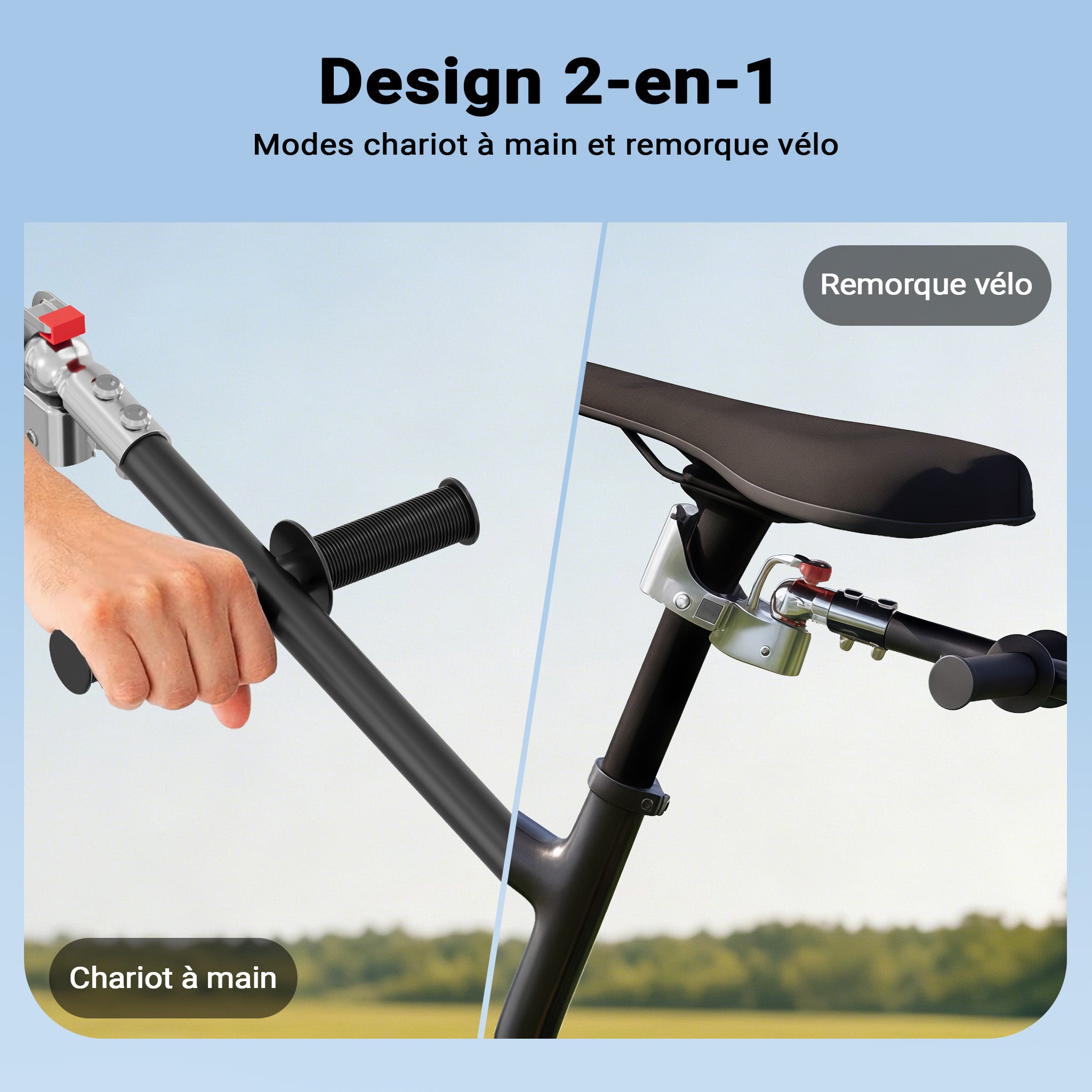Remorque pour vélo 80 kg max., 1580 x 690 x 510 mm, Bac 90 l, Attelage rapide, Cadre protège-roue, Charrette à bras, Transport de charges… Wiltec - 6