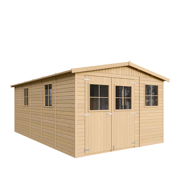 ABRI de jardin en bois Exterieur AVEC LES PLANCHERS IMPRÉGNÉ - Chalet en Pin/épicéa- H226x324x516 cm/15 m²- TIMBELA M337+M337G