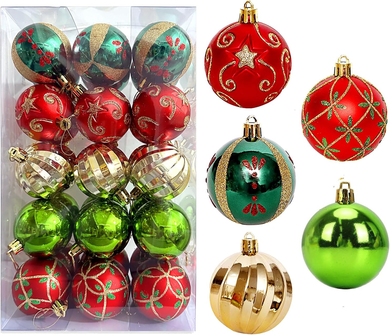 Set di 16 decorazioni natalizie, palline di Natale dipinte, rosse e verdi, adatte per decorare gli alberi di Natale. | Leroy Merlin
