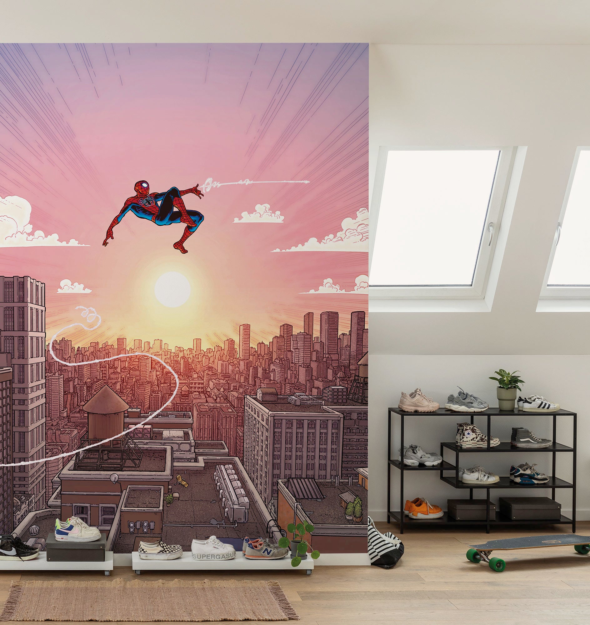 Papel pintado no tejido panorámico de komar - marvel spider-man swinging through the air - talla: 200 x 250 cm