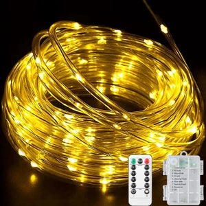 MUSUNIA Striscia LED a batteria, 5 m, luce bianca calda, 8 modalità, con timer
