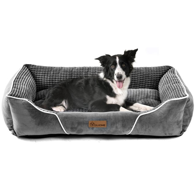 YITAHOME Panier - Grand Chien - Gris - Dehoussable - Orthopédique - lit Chien - Matelas Lavable - 76x61cm
