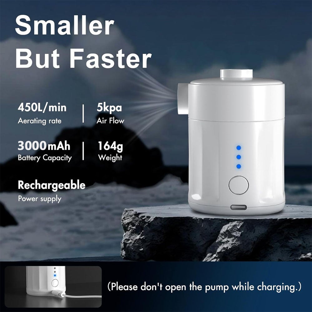 Elektryczna pompka do materaca - z 4 dyszami i torbą do przechowywania - miniaturowa przenośna pompka próżniowa - bateria 3000 mAh - biała - 2