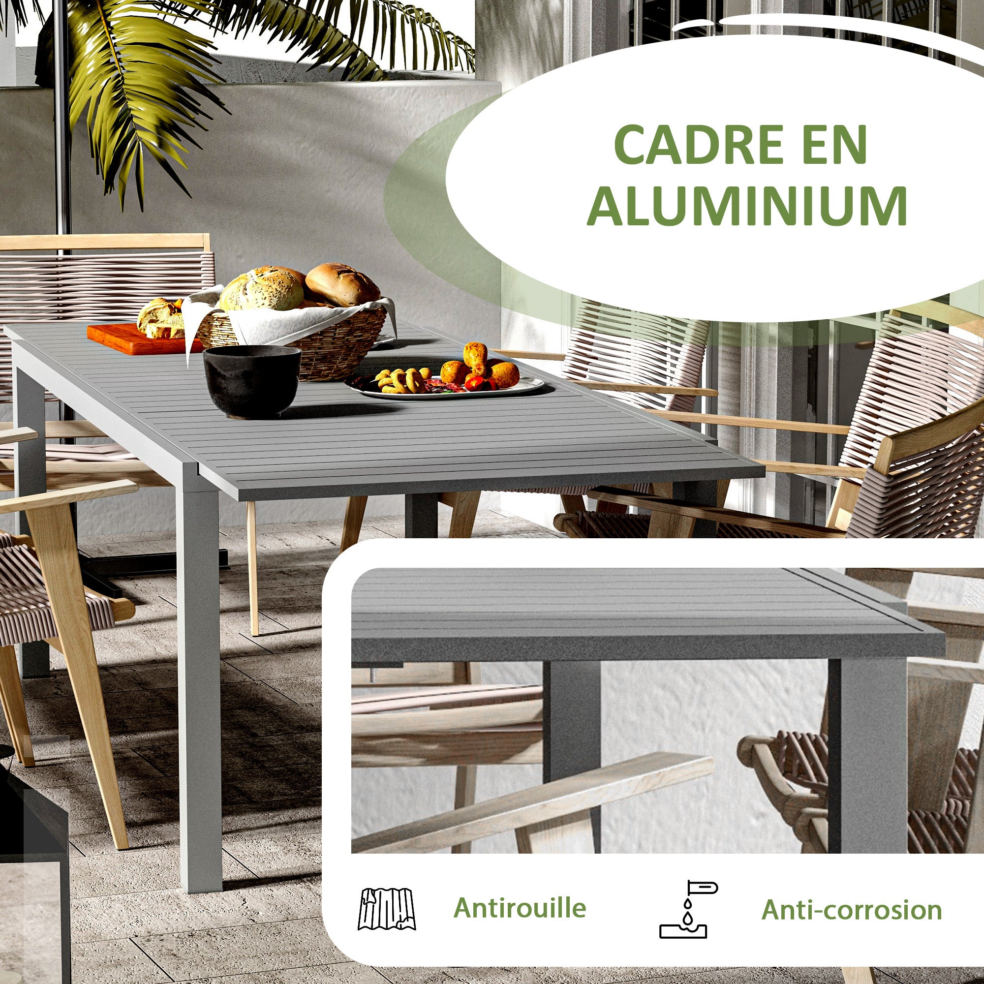 Table de pique-nique carré en Aluminium Gris - 7