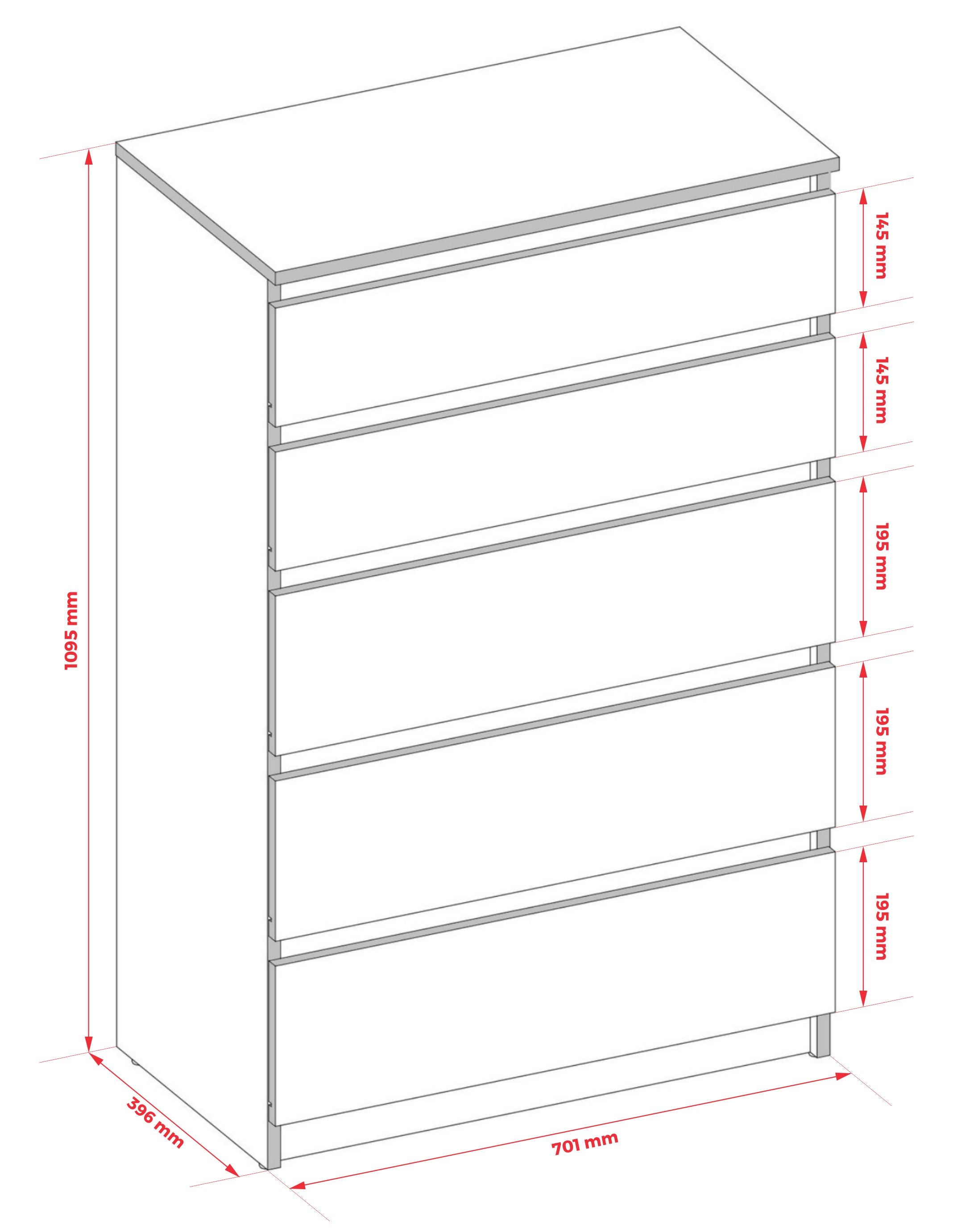 Komoda: 5 szuflad, Kaszmir, 40 x 109,5 x 70 cm - 5