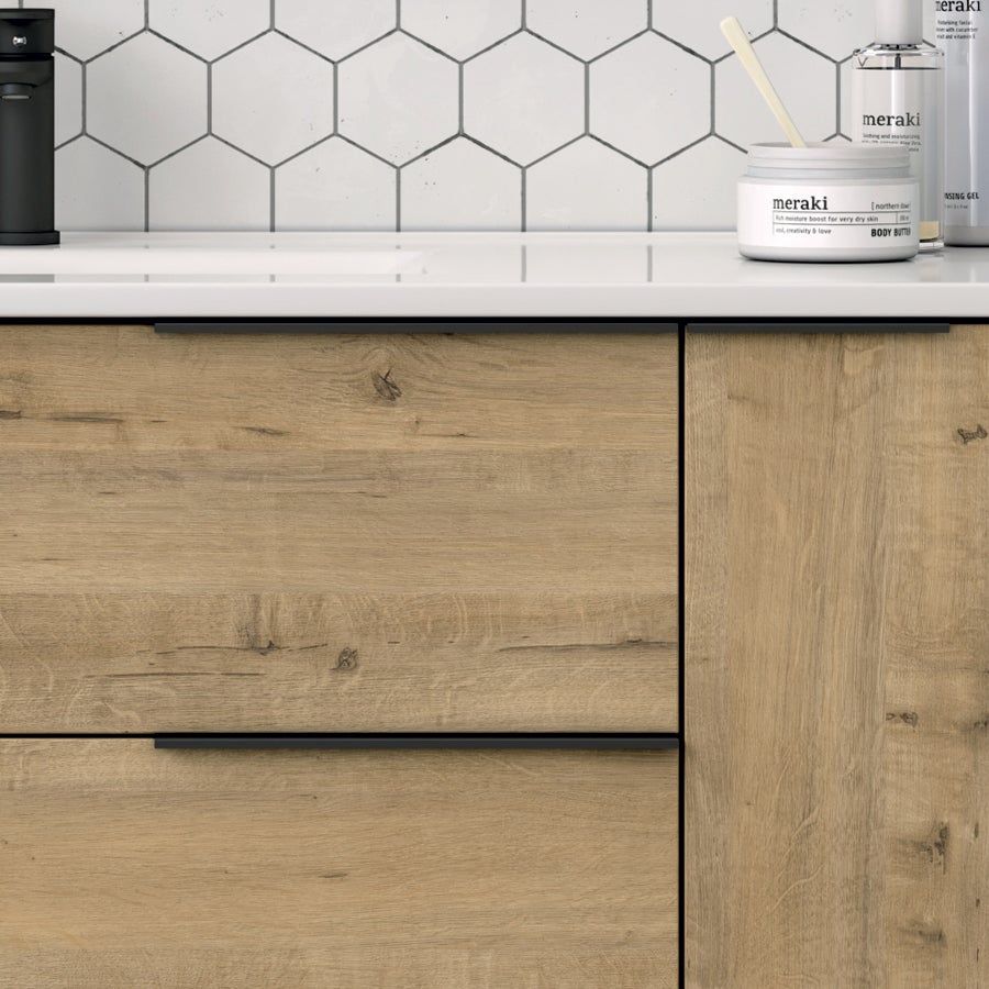 Meuble de salle de bain 100 cm vasque déportée - 2 tiroirs - miroir avec armoirette - roble (chêne clair) - KING - 2