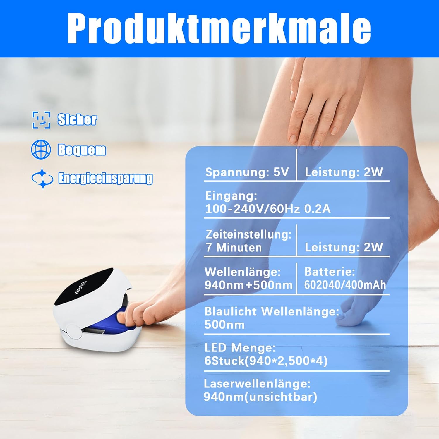 Mycose des ongles laser Action rapide Haute efficacité - Thérapie laser à froid Traitement de plusieurs orteils et pieds confortables（6 lampe) - 4