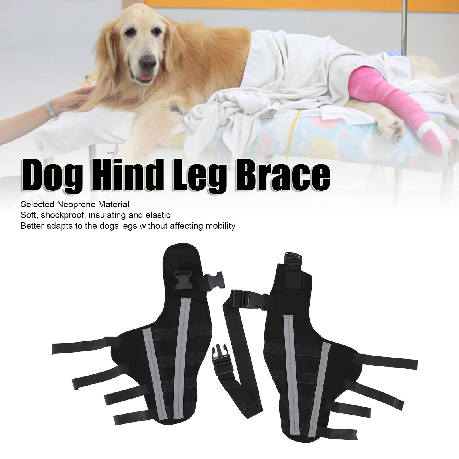 Rodillera para perros, duradera, ajustable, de neopreno, doble soporte para patas traseras para perros, cómoda - 3