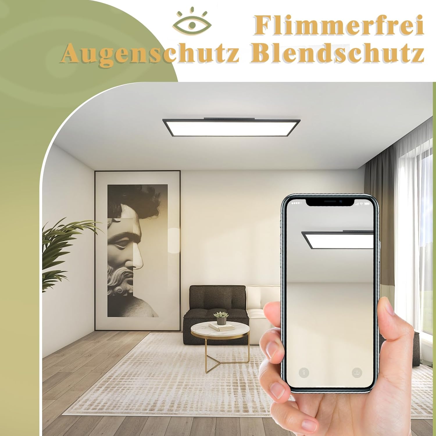 Nettlife Panneau lumineux LED pour plafond, plafonnier plat, panneau rectangulaire , intensité variable, noir, 24 W, 100 x 25 cm, avec télécommande - 4