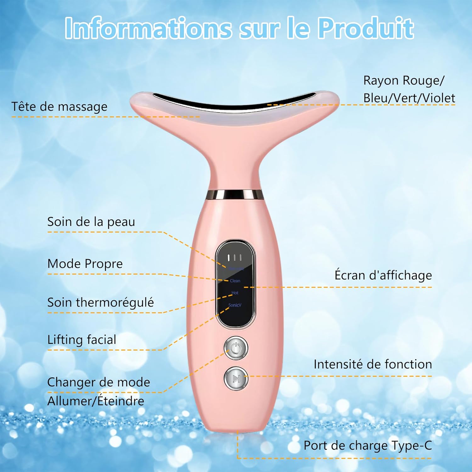 Massageador facial, lifting de 45°C com 4 modos, dispositivo antirrugas, massageador facial de beleza LED, dispositivo facial para mulheres e homen - 5