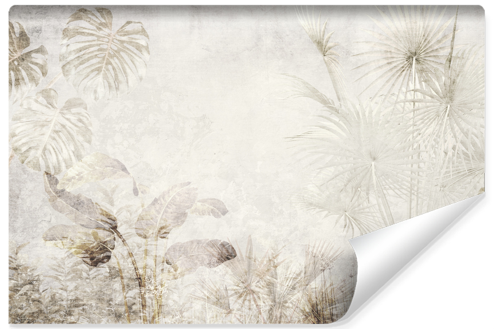 Papel pintado vlieseline foto para habitación hojas tropicales concreto 315cm x 210cm