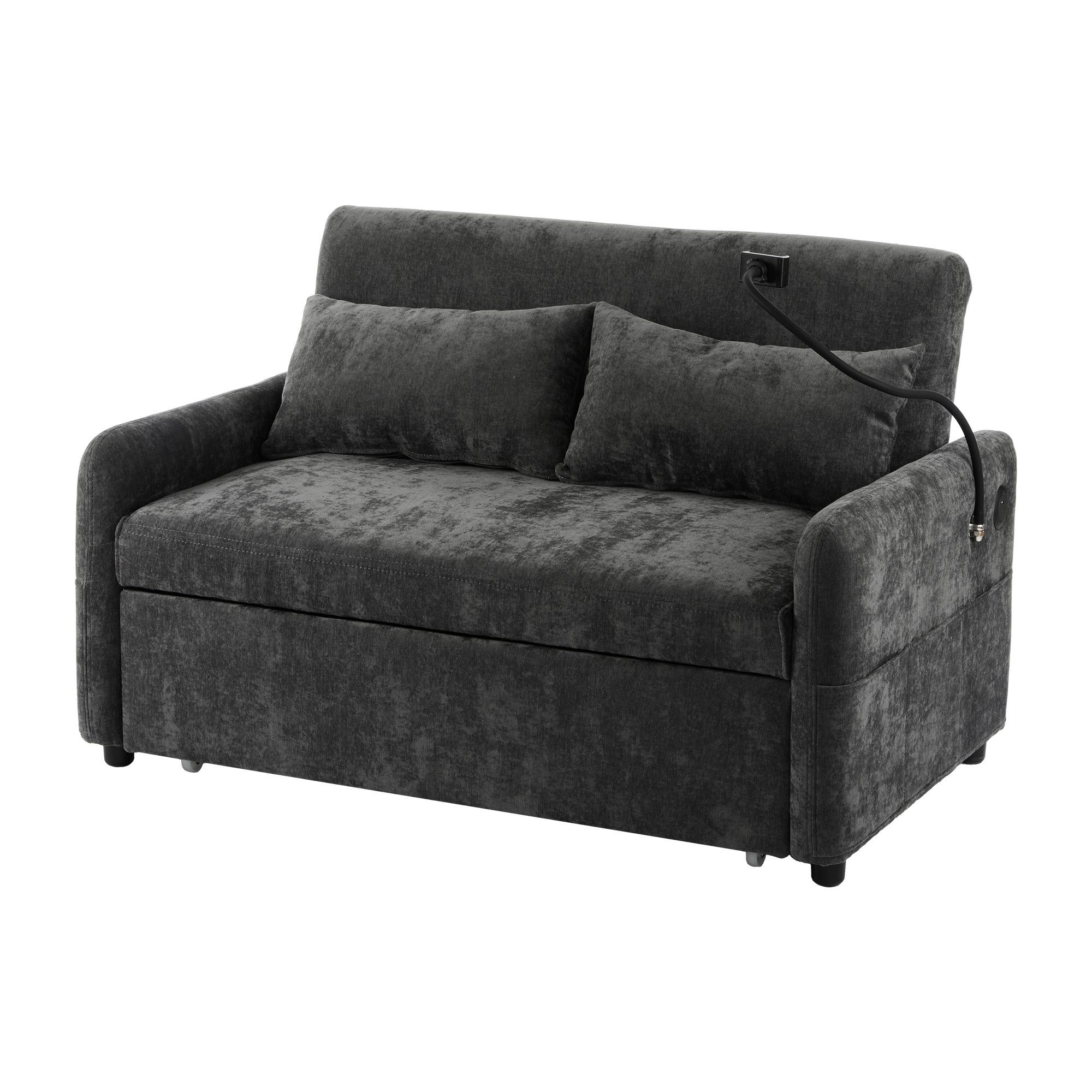 Canapé convertible réglable multi-angles en tissu chenille - 2 places - avec support téléphone et Ports USB - Gris - 6
