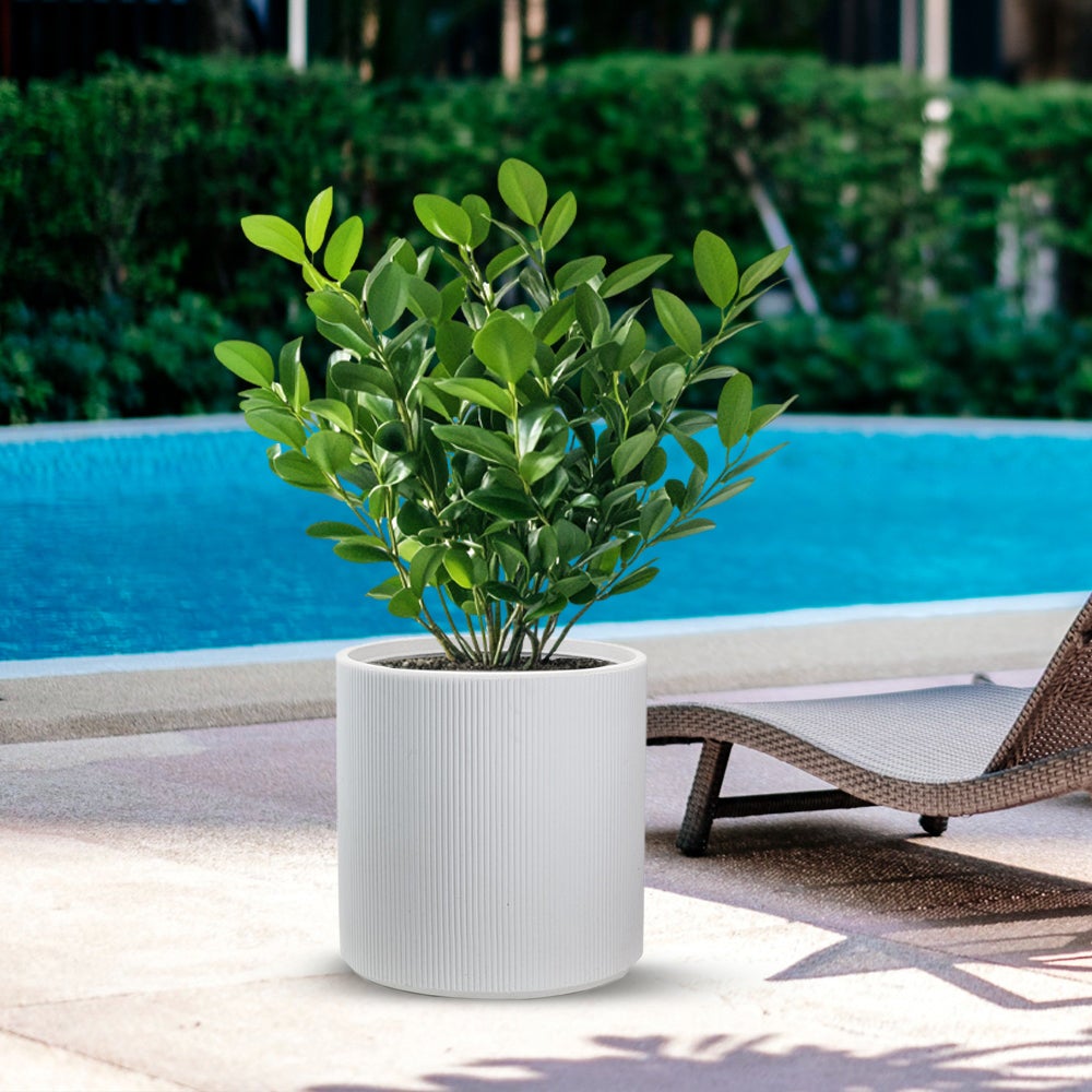 Okrągły, cylindryczny wazon z żywicy do roślin doniczkowych i ogrodowych, 36x35 cm, wzór Modigliani White