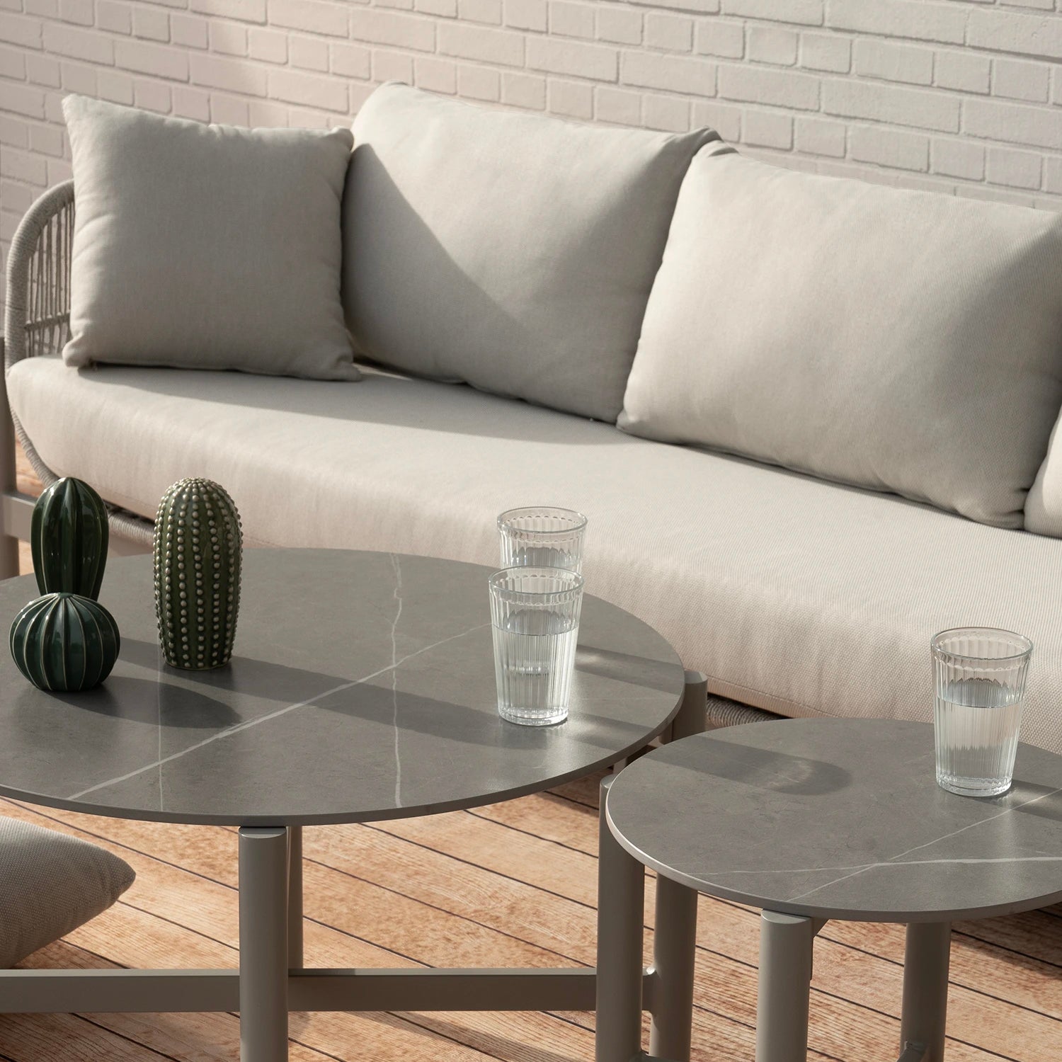 Canapé 3 places beige aluminium et corde beige - Milos - 6