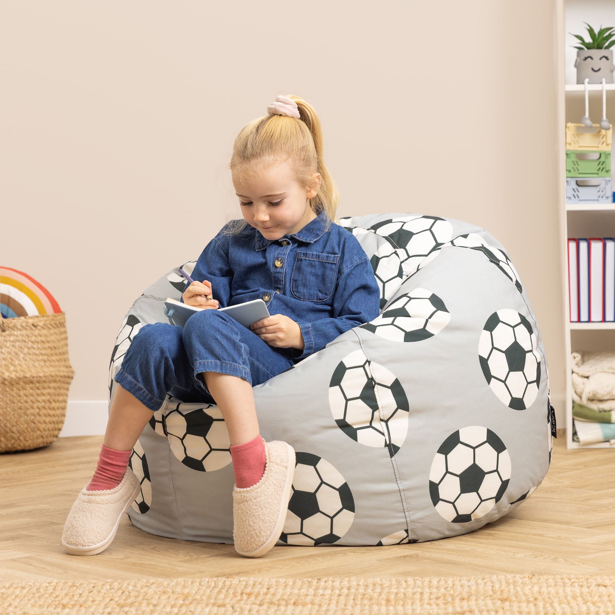 Pouf fauteuil classique large enfant intérieur extérieur à imprimé football, chambre, salon, jardin, 80x80cm Oeko-Tex® - 3