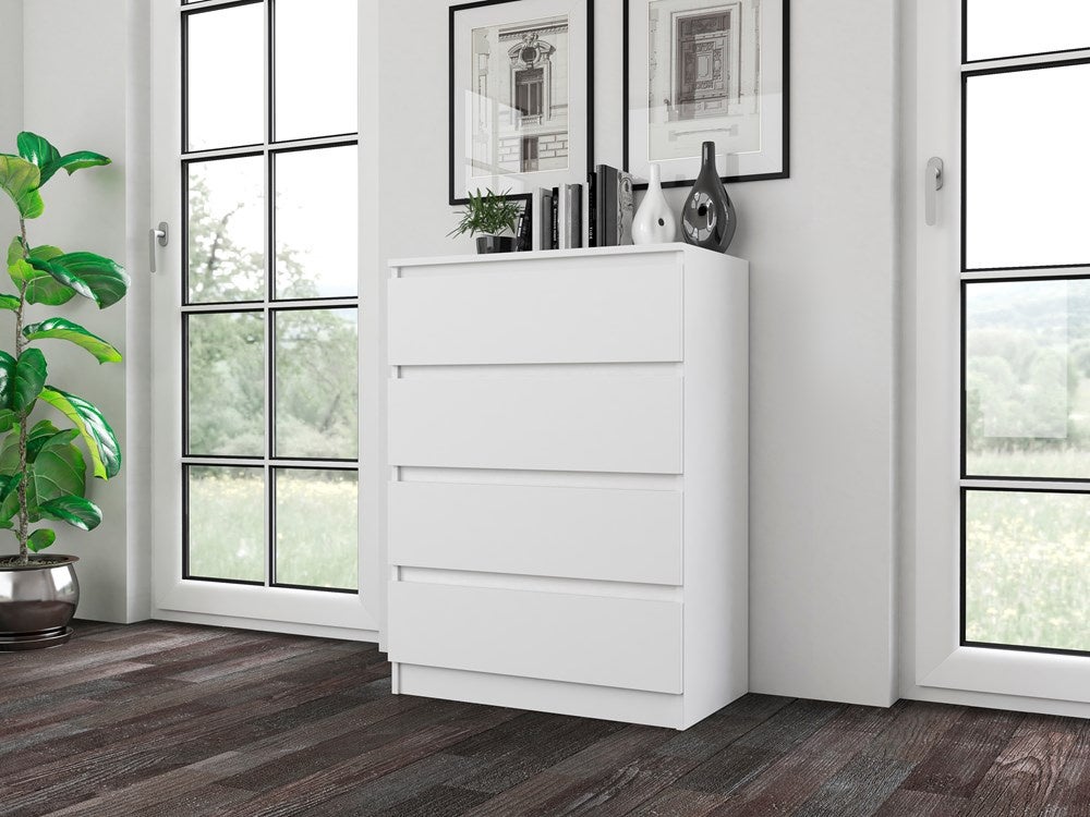Nowoczesna Komoda do Sypialni 70x97x40 cm – 4 Szuflady na Cichych Prowadnicach – Kolor Biały