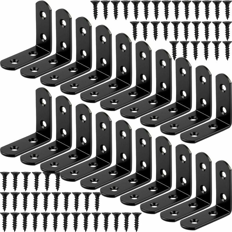 20 sztuk czarnych wsporników montażowych kątowych, wspornik w kształcie litery L, metalowy wspornik kątowy ze stali nierdzewnej 90 stopni 40x40mm
