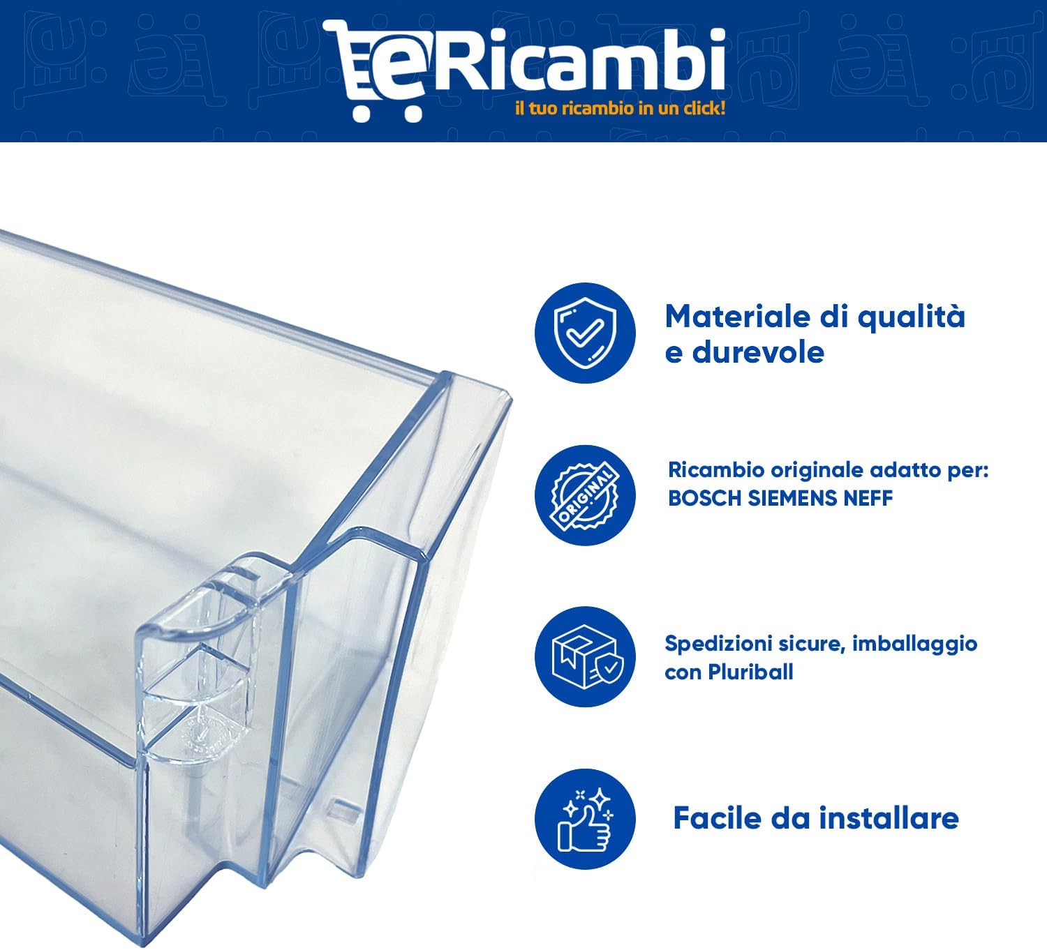 ERICAMBI Balconcino Portabottiglie Originale Candy Per Frigorifero - 43011671 - Compatibile Con Modelli Candy E Hoover