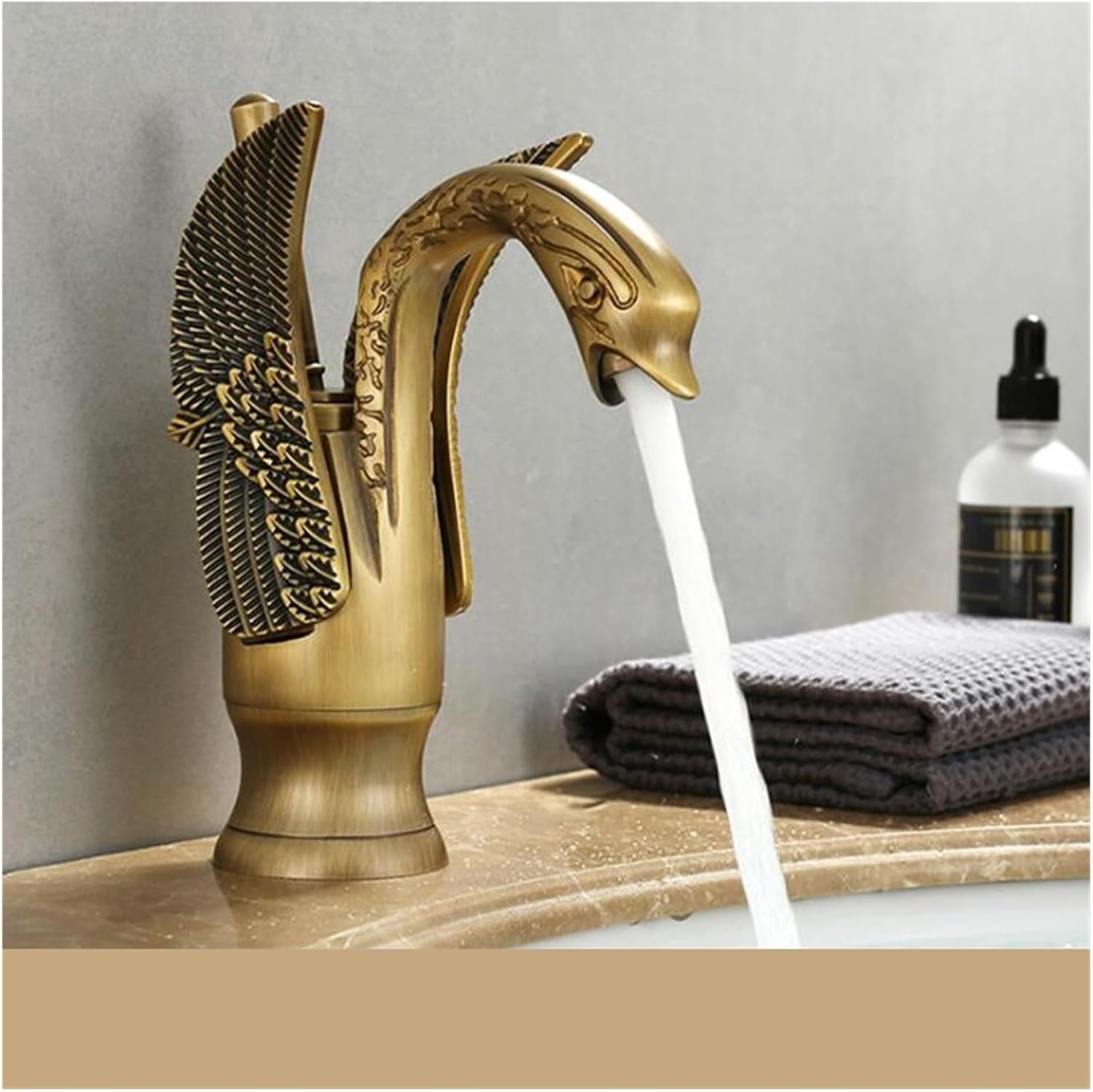 Antyczna, zabytkowa bateria umywalkowa Swan do łazienki – bateria mieszaczowa z ciepłą i zimną wodą – z wężem doprowadzającym G3/8