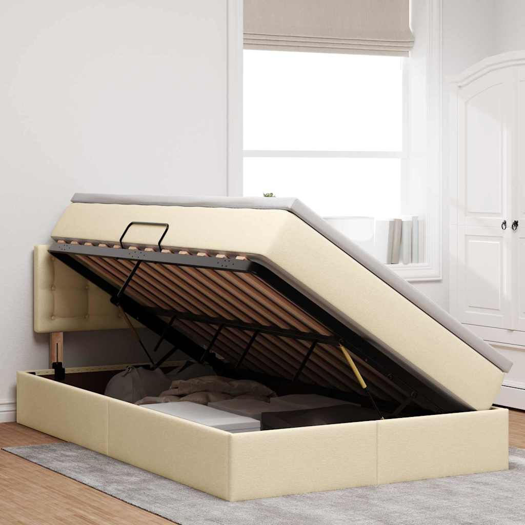 Lit avec rangement et matelas, velours, crème, pour la chambre, 120 × 200 cm - 4