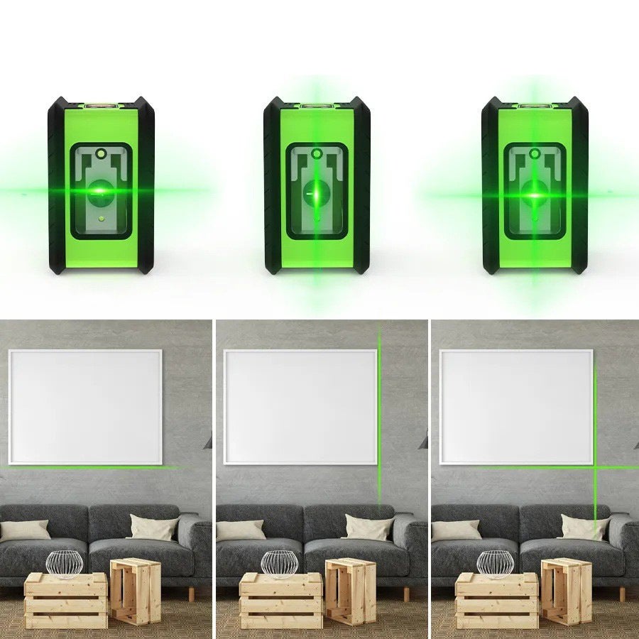 Mini livello laser - Doppio raggio verde, autolivellante, per misurazioni orizzontali e verticali, alloggiamento verde - 4
