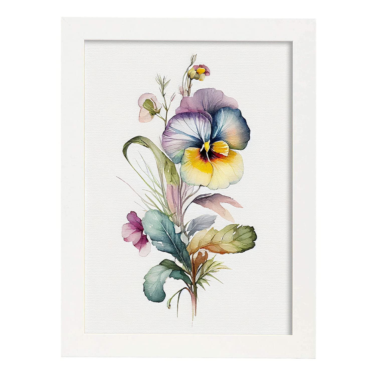 Nacnic poster de pensamiento estilo nórdico ilustraciones de botánica con flores y plantas en acuarela diseño moderno y modelo 1 a3 con marco blancos