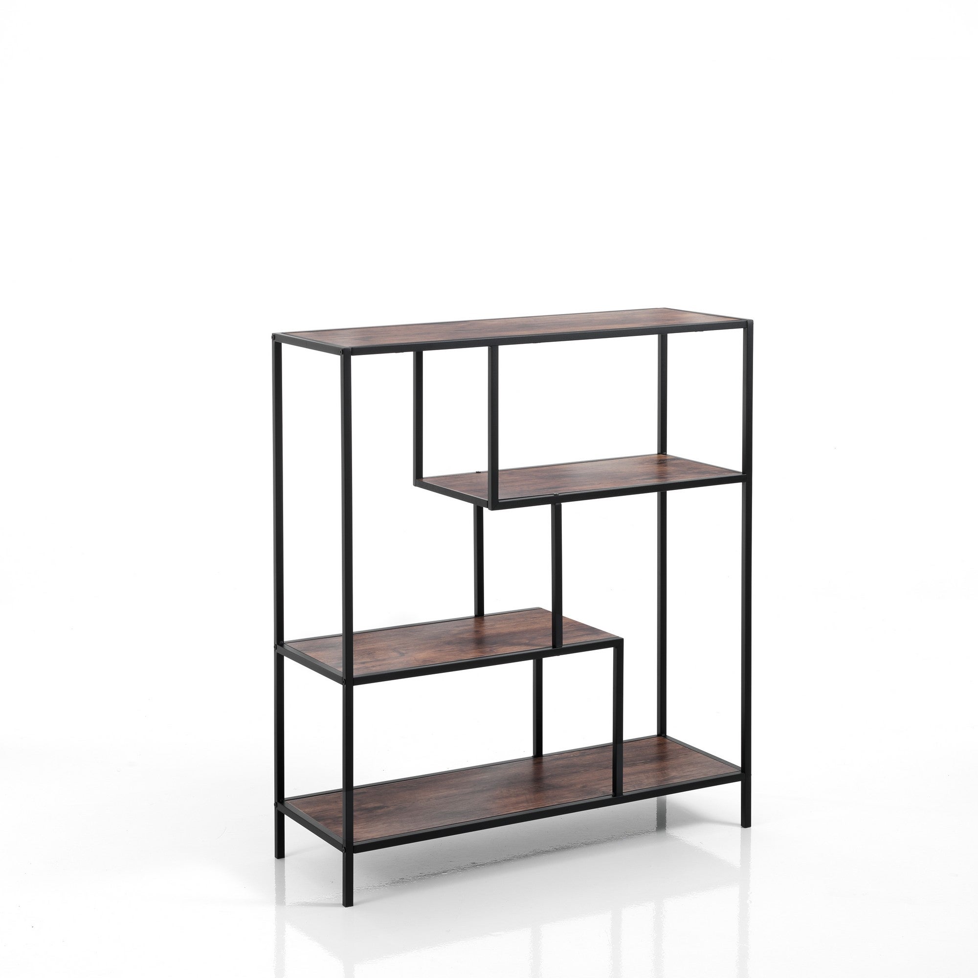 JUMBLE - B BLACK regał/szafka, matowy czarny metal, postarzane drewno, melamina, wys. 105 x szer. 93 x gł. 33,5, do salonu