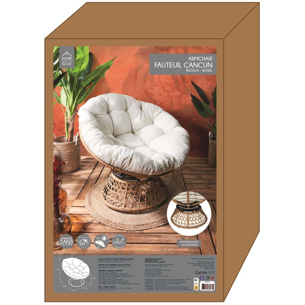 Fauteuil - Home Deco Factory - Cancun - Tressé - Marron Et Beige - 6