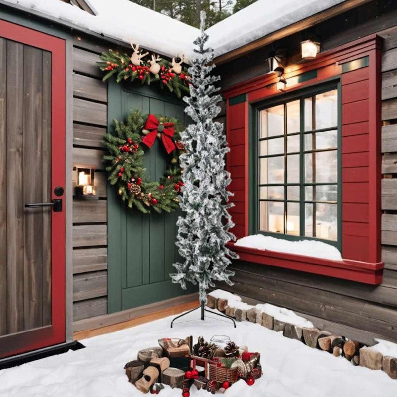 Albero Natale Artificiale Sottile a Metà Neve Fioccata 240 cm vidaXL - 2