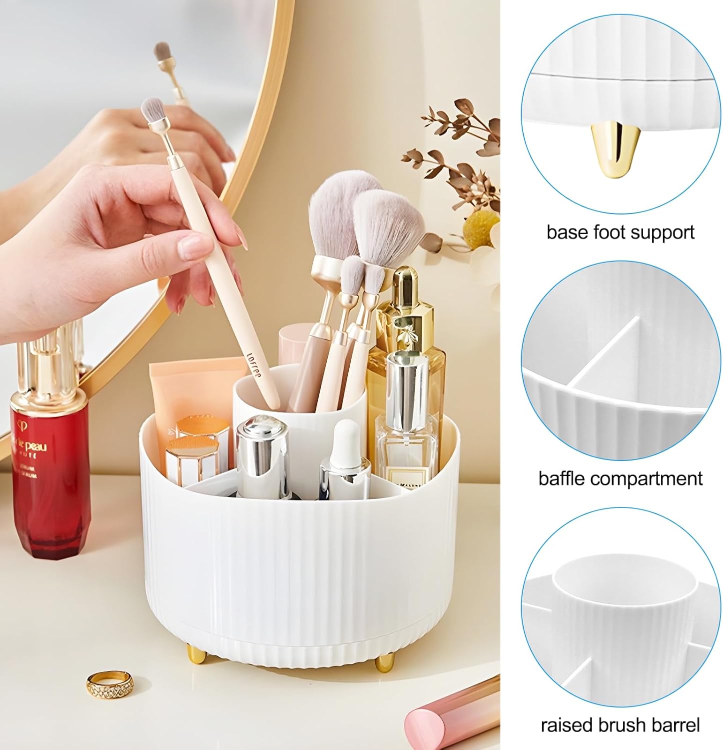 360° Organisateur Maquillage Rotatif, Rangement Pinceaux Maquillage, Maquillage Support Cosmétique Avec 5 Compartiments, Multifonction Organisateur - 6