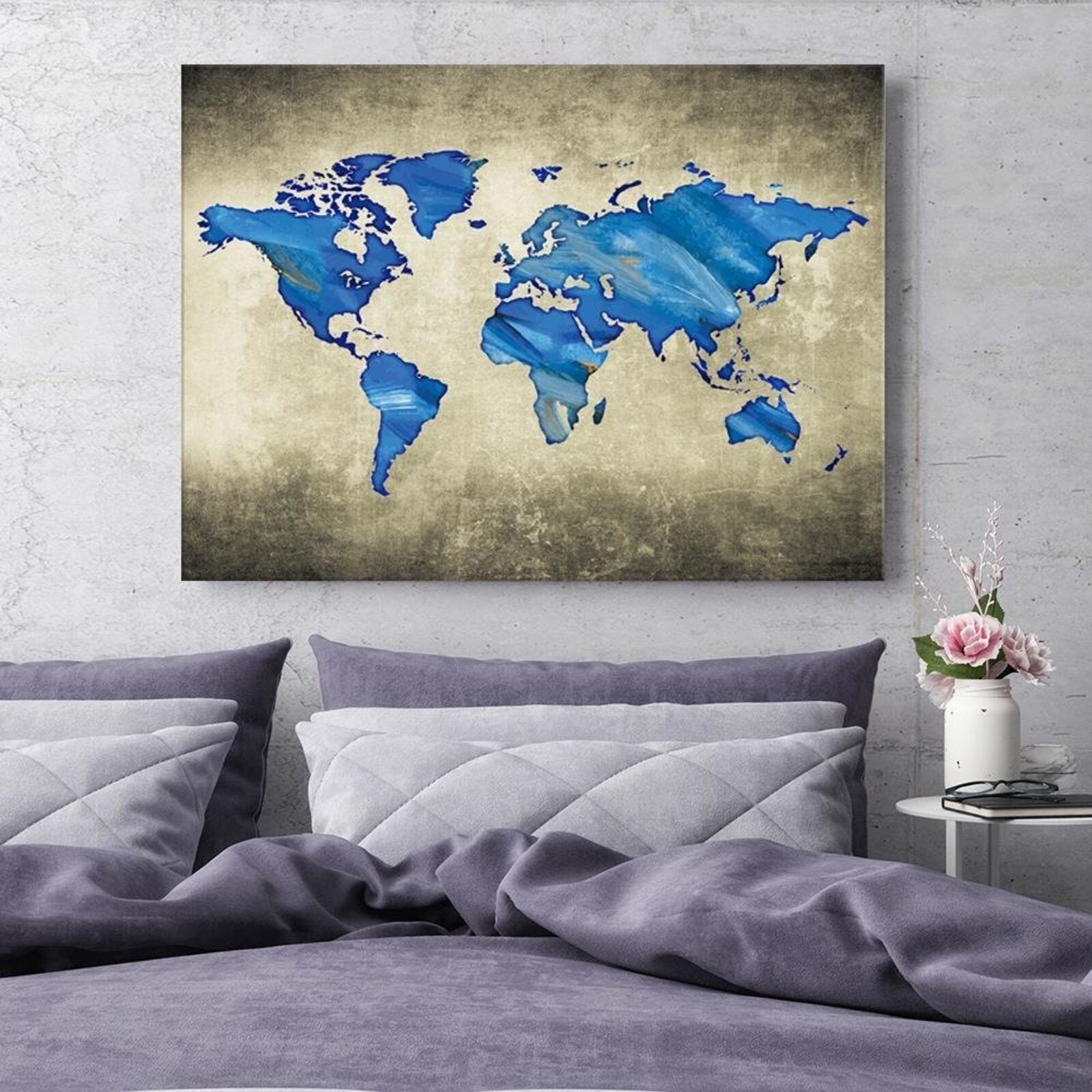 Tableau carte du monde bois bleu foncé - 120 x 80 cm - 3