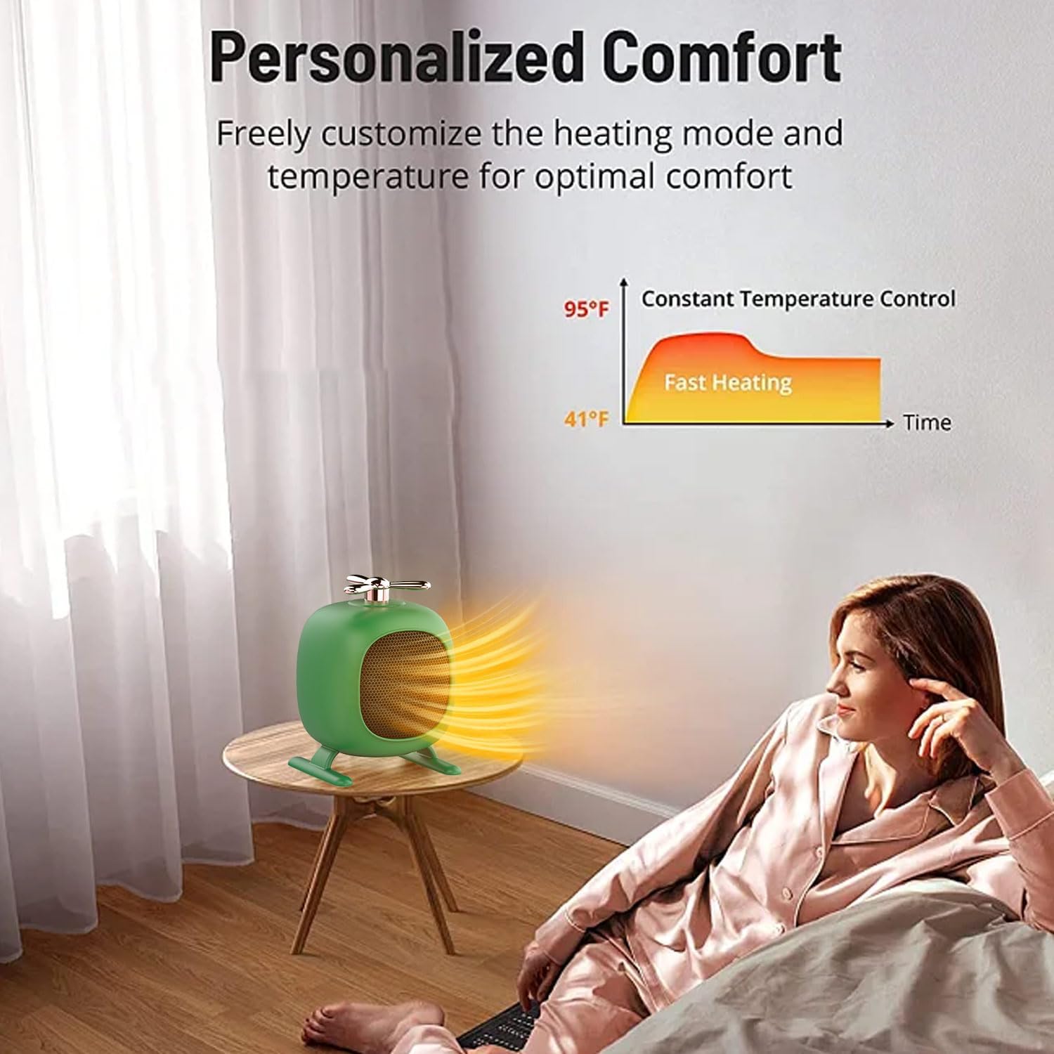 (Jaune) Mini chauffage vertical d'appoint pour l'hiver, idéal pour les petits espaces, chauffage d'appoint portable pour la maison, le bureau et la c - 4