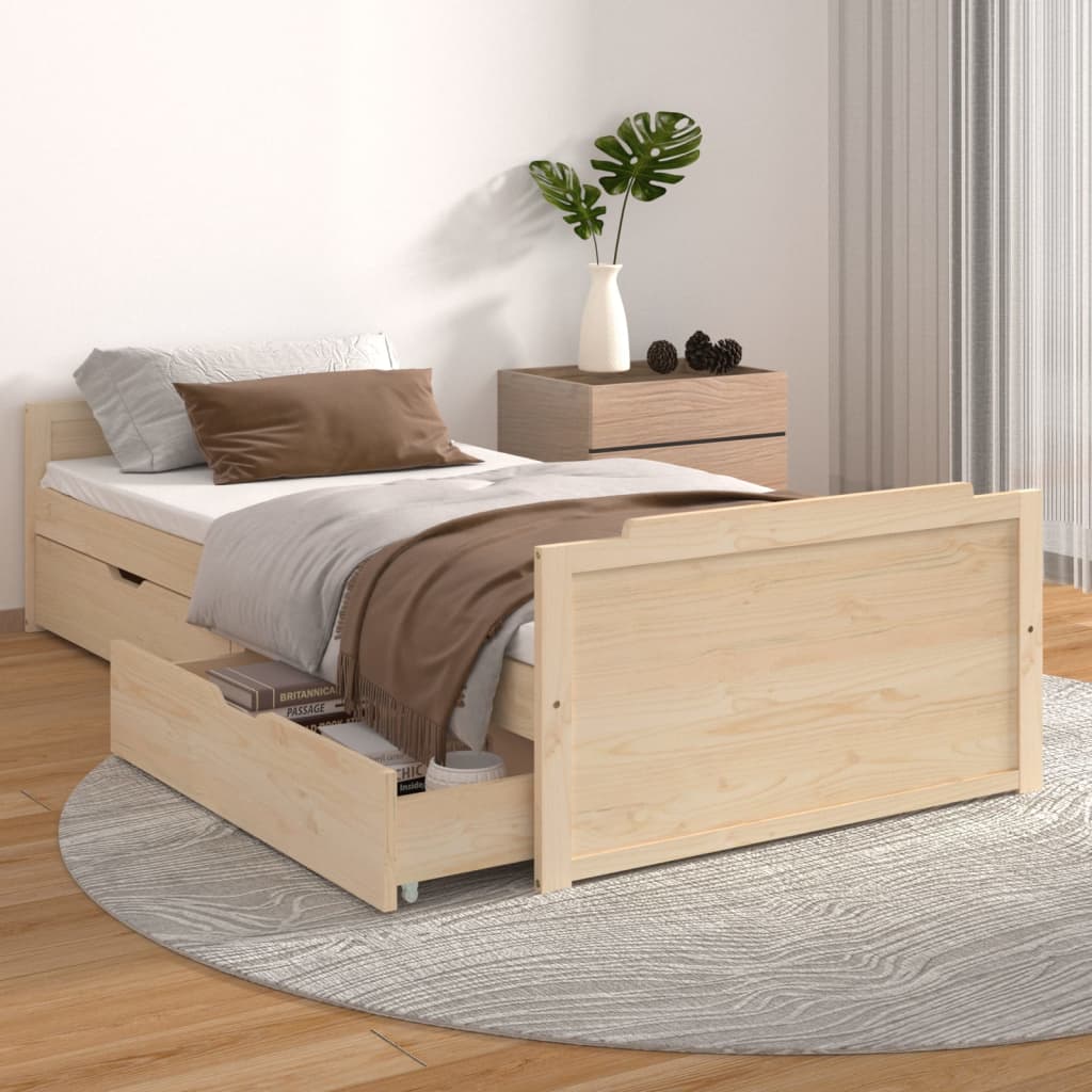 VidaXL Cadre de lit avec tiroirs blanc 90x200 cm bois de pin massif, meuble de chambre à coucher, sommier, lit en bois, lit, 846793 - Maison