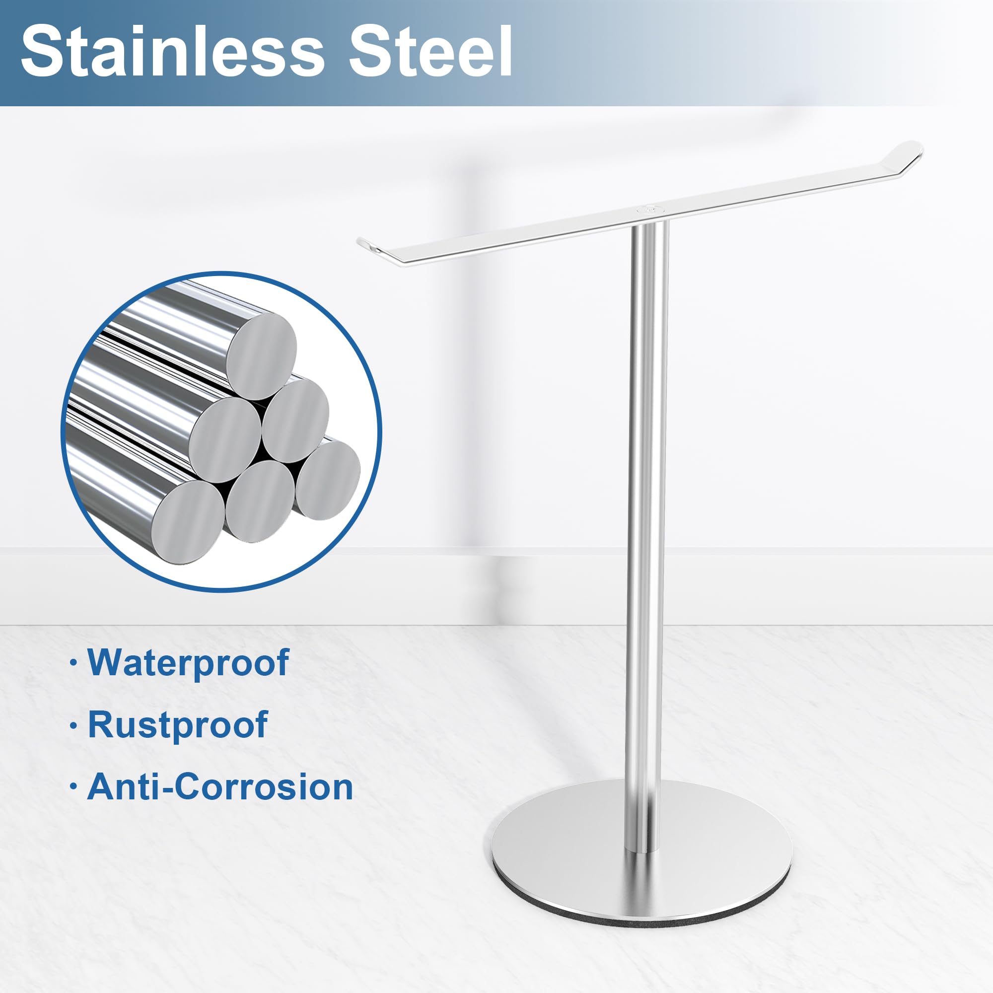 Wieszak na ręczniki w kształcie litery T ze stali nierdzewnej do łazienki i kuchni, wodoodporny organizer blatowy z podstawą odporną na zarysowania - 4