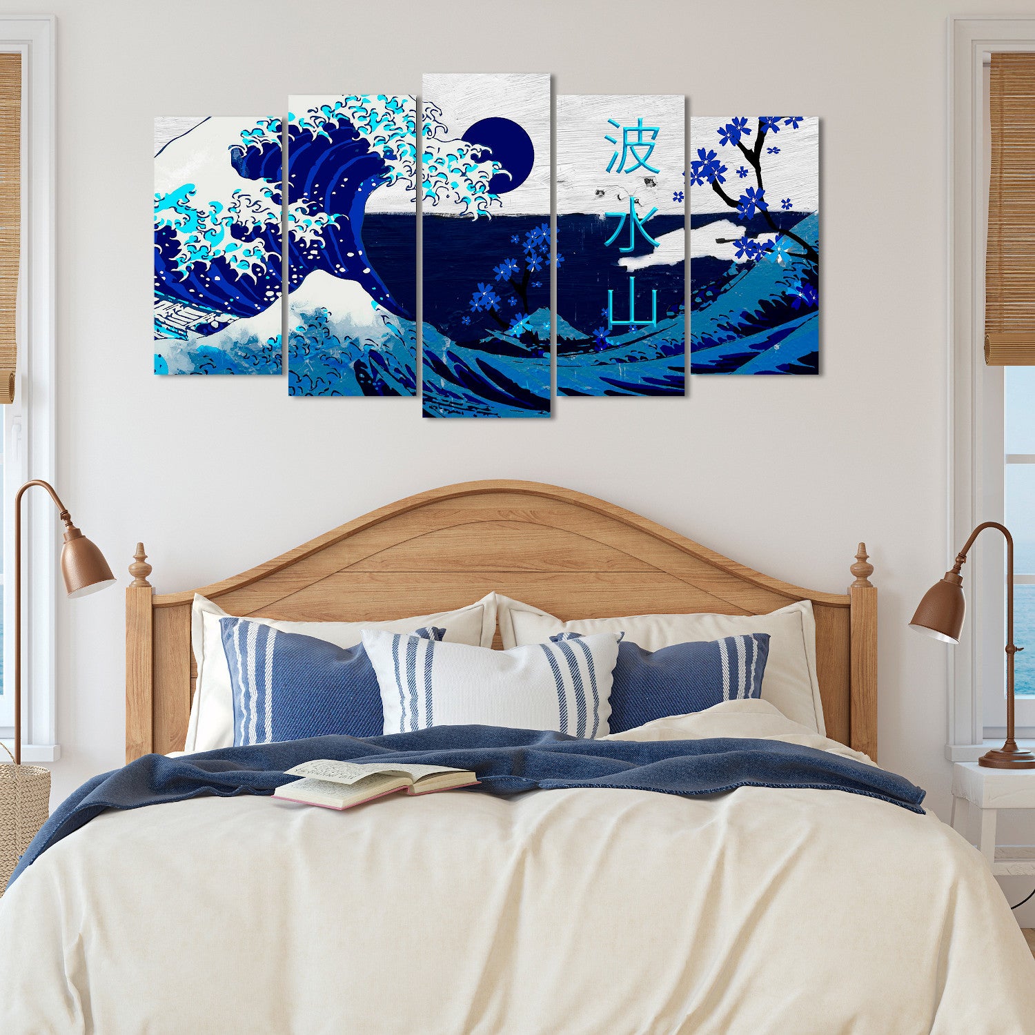 DekoArte - Impression Sur Toile Moderne | Décoration Pour Le Salon Ou Chambre | Grande Vague Kanagawa Bleu | 150x80cm - 4