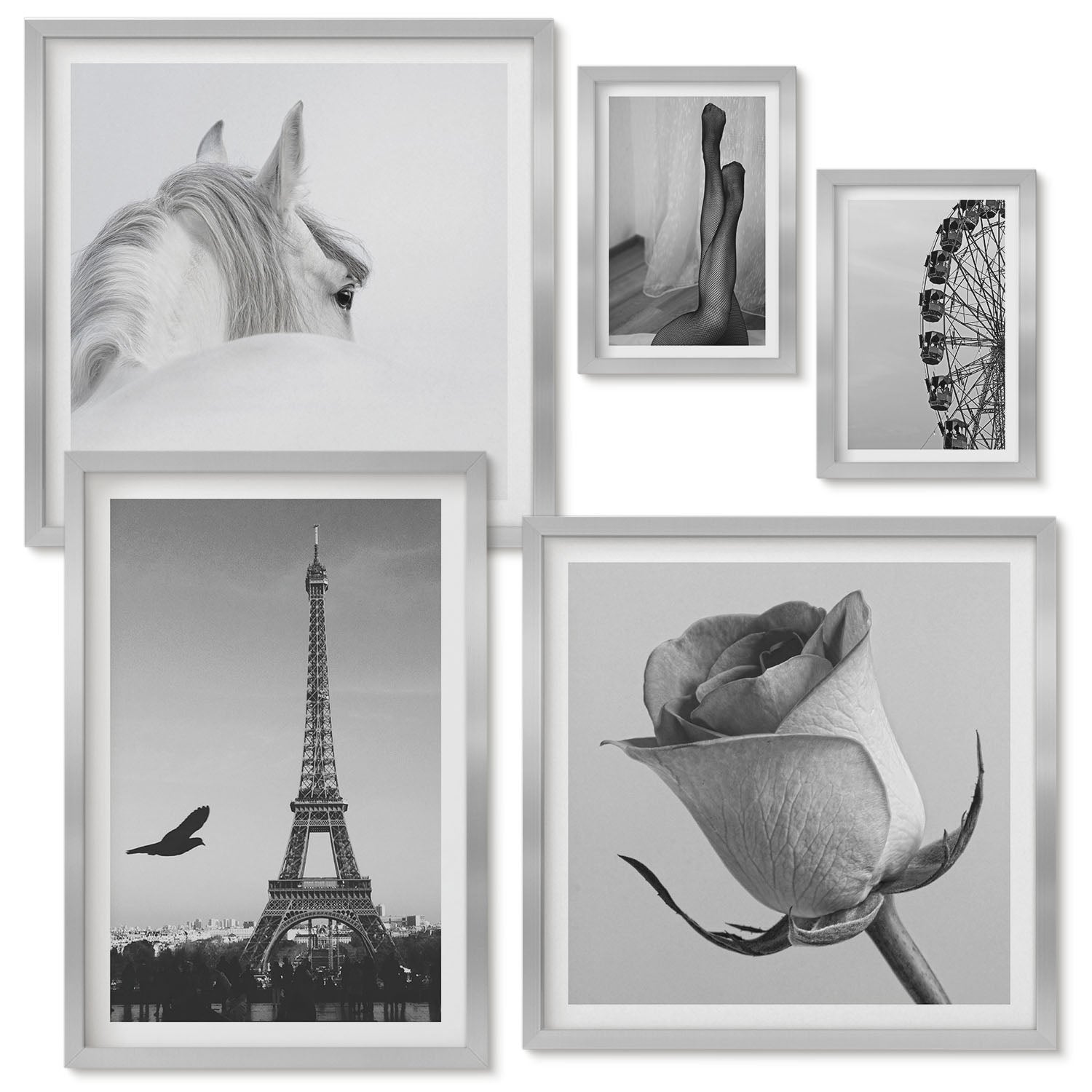 Ensemble de 5 tableaux encadrs | Images lgantes en noir et blanc de ...