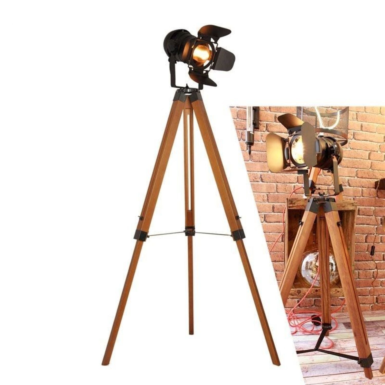 Lámpara de pie vintage con trípode cinema 139cm