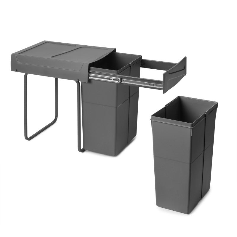 Emuca Balde do lixo reciclável Recycle para montagem no fundo e extraível manualmente na unidade de cozinha Recycle 2x25litros, Cinza antracite - 9