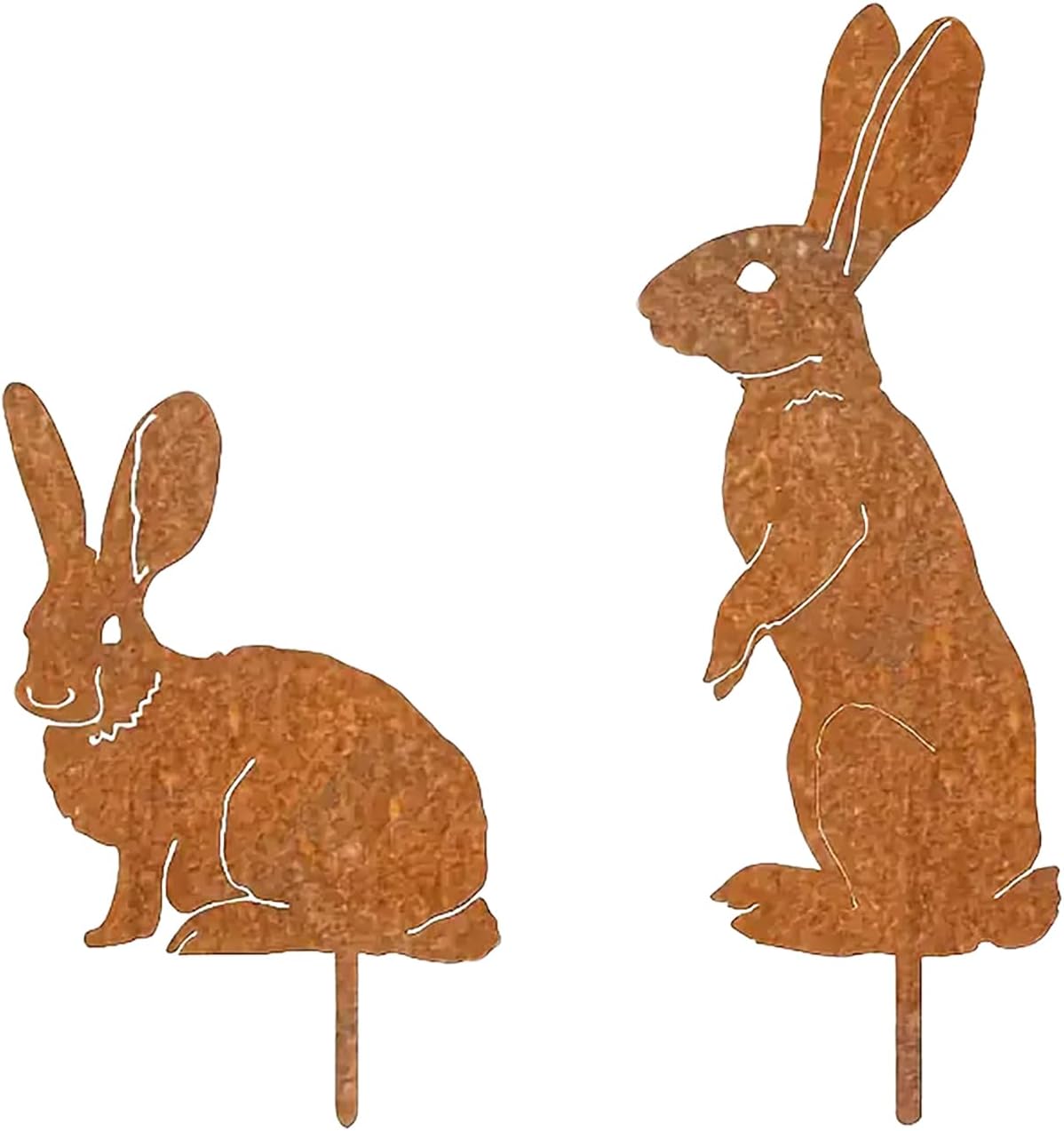 Figurki Zajączka Wielkanocnego - Zestaw 2 szt. - Rdzawa dekoracja ogrodowa do użytku na zewnątrz, Wielkanoc