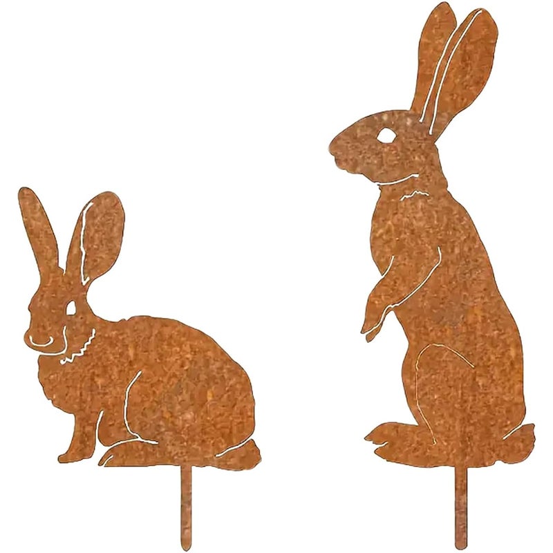Figurki Zajączka Wielkanocnego - Zestaw 2 szt. - Rdzawa dekoracja ogrodowa do użytku na zewnątrz, Wielkanoc