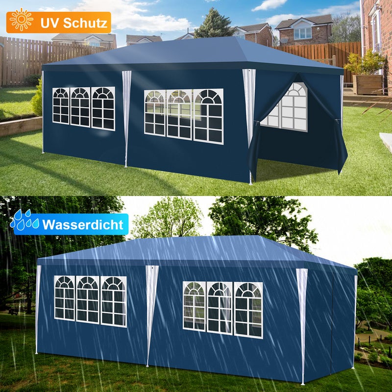 Tente Pavillon Camping Tente de réception étanche Tente de réception stable de haute qualité 3x6m Bleu - 4