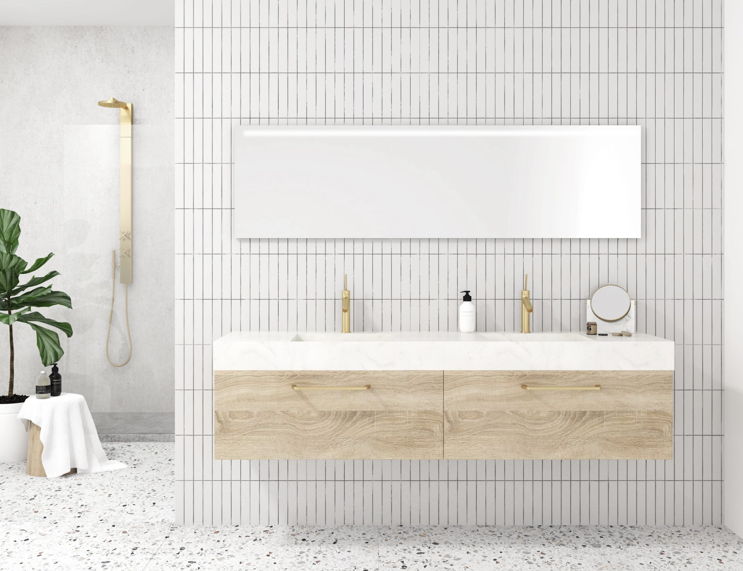 Pack Meuble de Salle de Bain Avantarea avec Double Vasque en Marbre