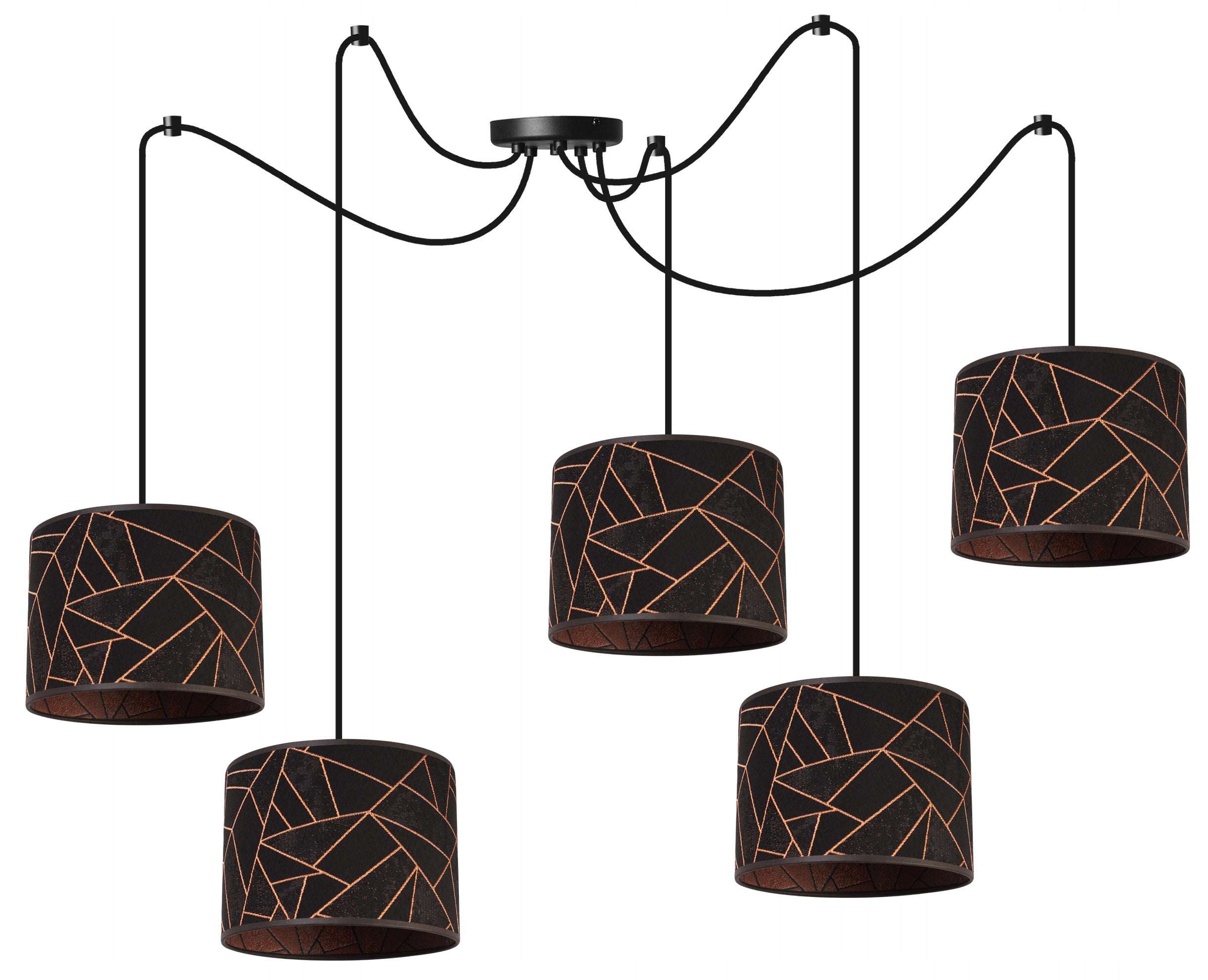 Lampa sufitowa wisząca modern Werona 5xE27 klosz owalny wzorzysty czarno/miedziany Light Home LH