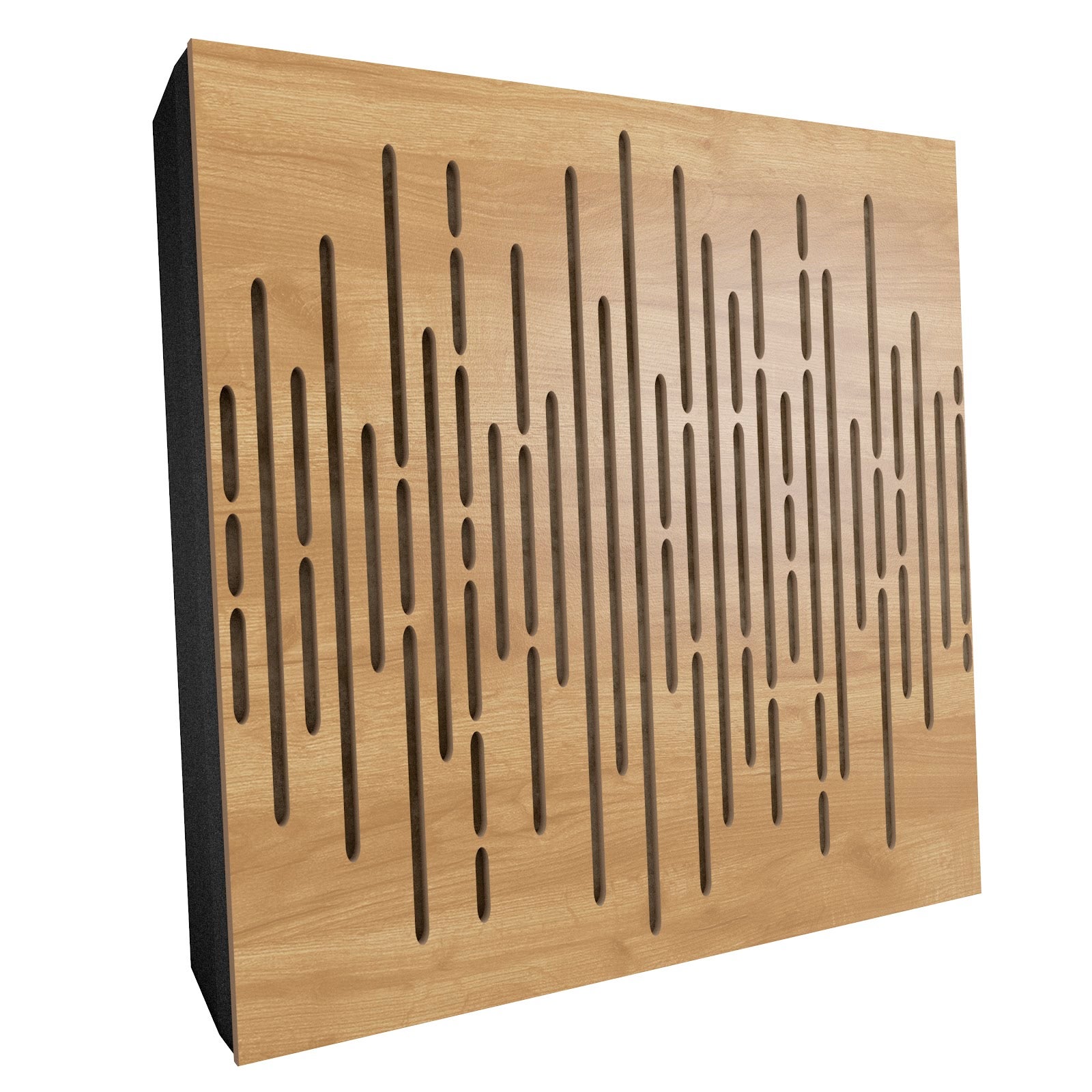Lot de 2 Panneaux acoustiques WAVE-F décoratifs insonorisants 50x50x5 cm - MDF perforé laminé, tissu et mousse acoustique -Chêne+Beige - 2