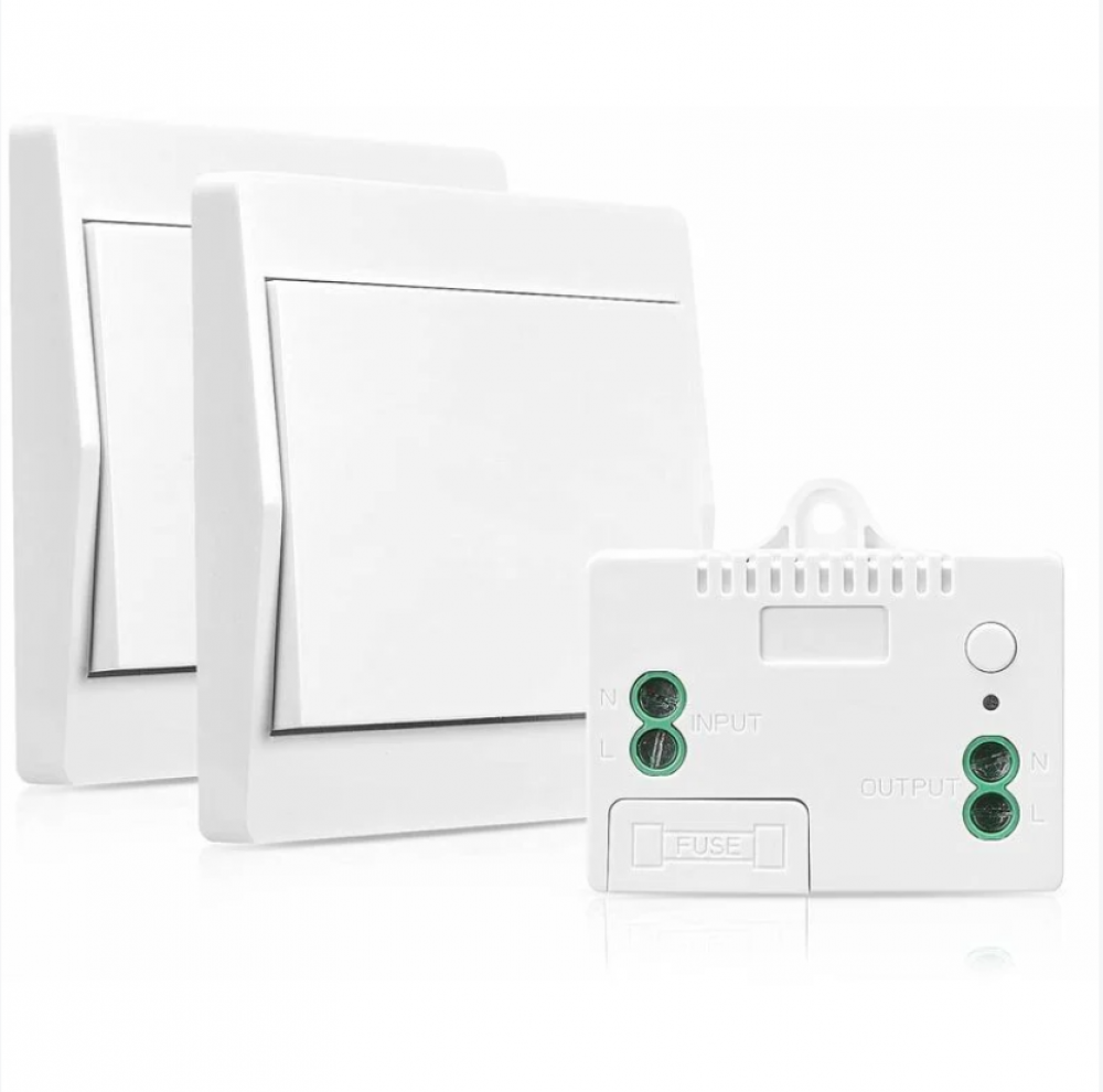 (Pakiet 2 szt.) Bezprzewodowy, samozasilający się wyłącznik bez baterii, wyłącznik bezpieczeństwa z emiterem RF i kontroler odbiornika, pilot ścienny