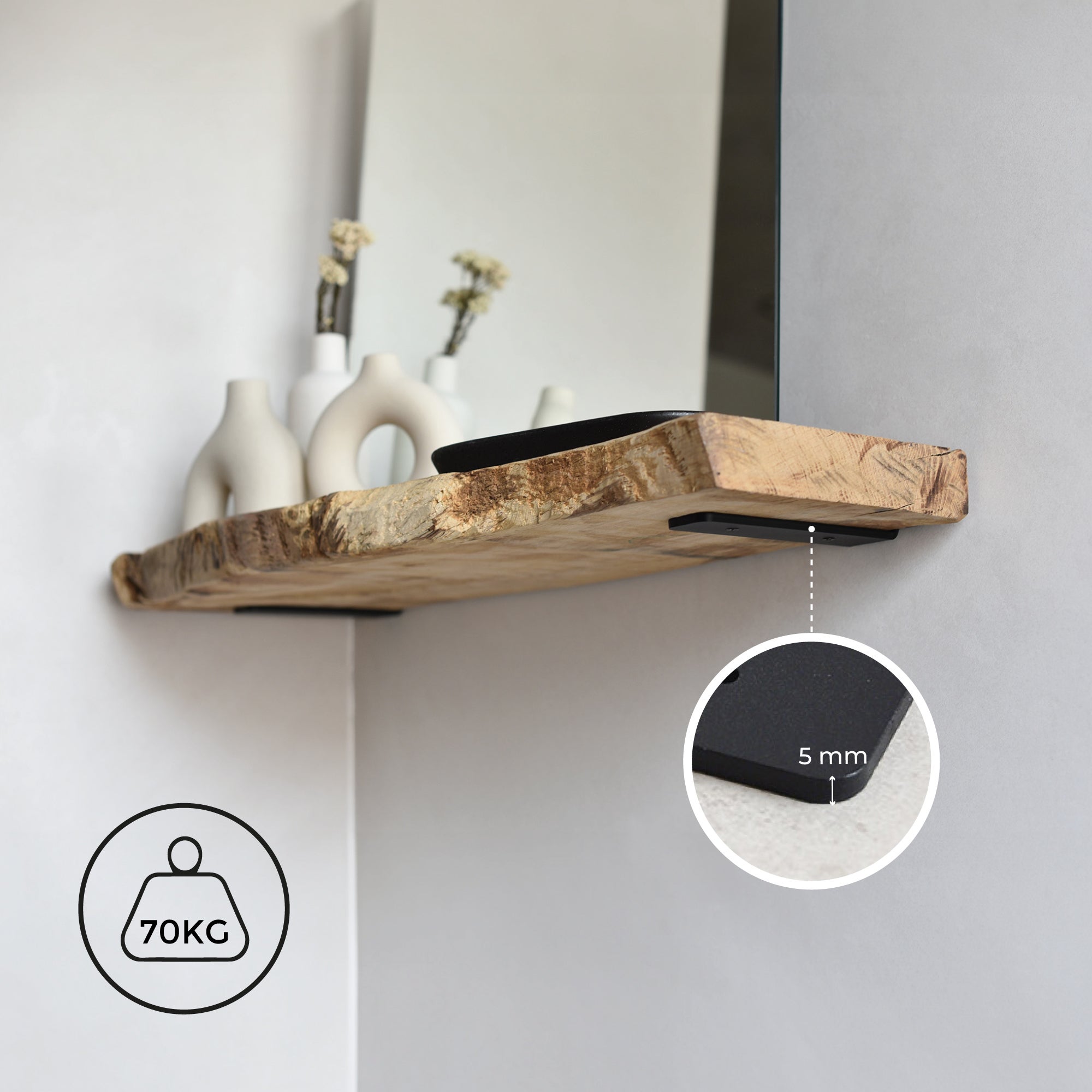 Pack 6 Équerres métalliques 15 cm pour étagères | Support résistant 70 kg | Design industriel noir | Fixation cachée, installation facile - 2