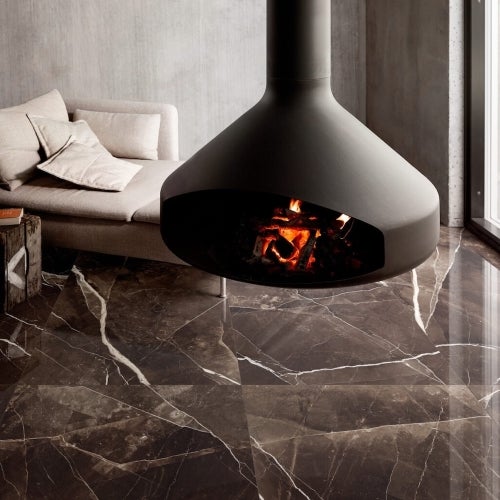 Carrelage Effet Marbre MARBLE CALEGARI Calacatta Black 60x60cm Gloss Sol et Murs - Les Carreaux de Jean