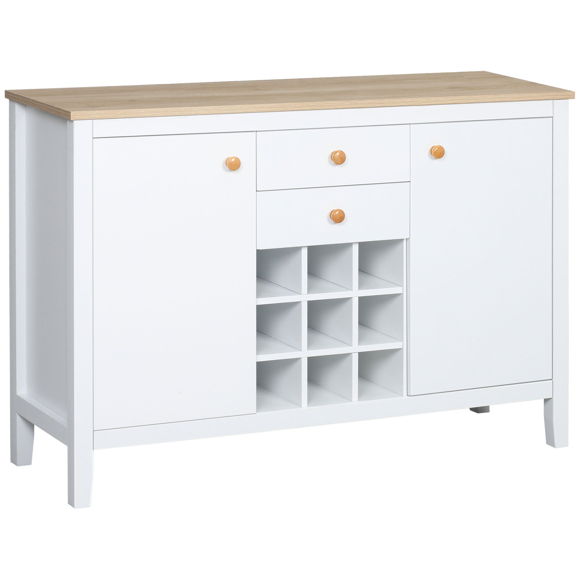 Juego de mesa y sillas, mueble de cocina moderno con cajones y botellero, mueble auxiliar para comedor y sala de estar, 110x35x75 cm, blanco.