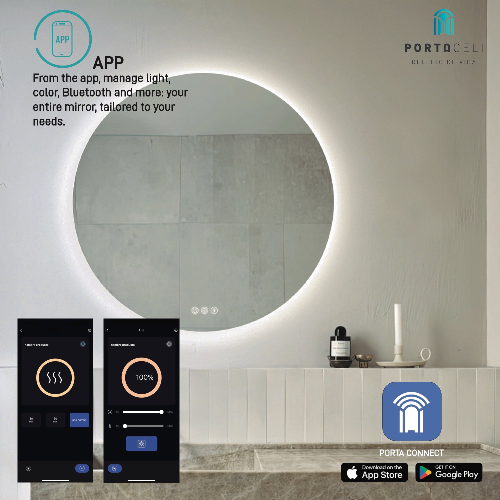 Miroir de salle de bain Calma Plus Ø80, App et Anti-Buée - 5