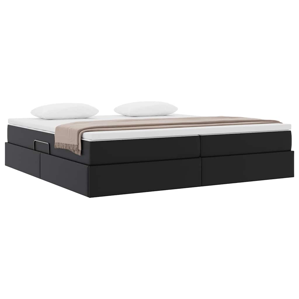 Lit avec rangement et matelas noir 200 x 200 cm similicuir - 3